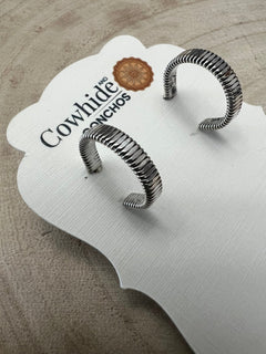 Elaine Tahe Sterling Silver Hoop Earrings - Cowhide and Conchos