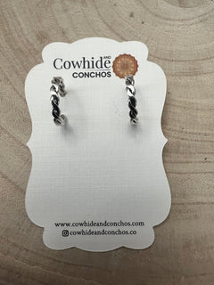 Elaine Tahe Sterling Silver Hoop Earrings - Cowhide and Conchos