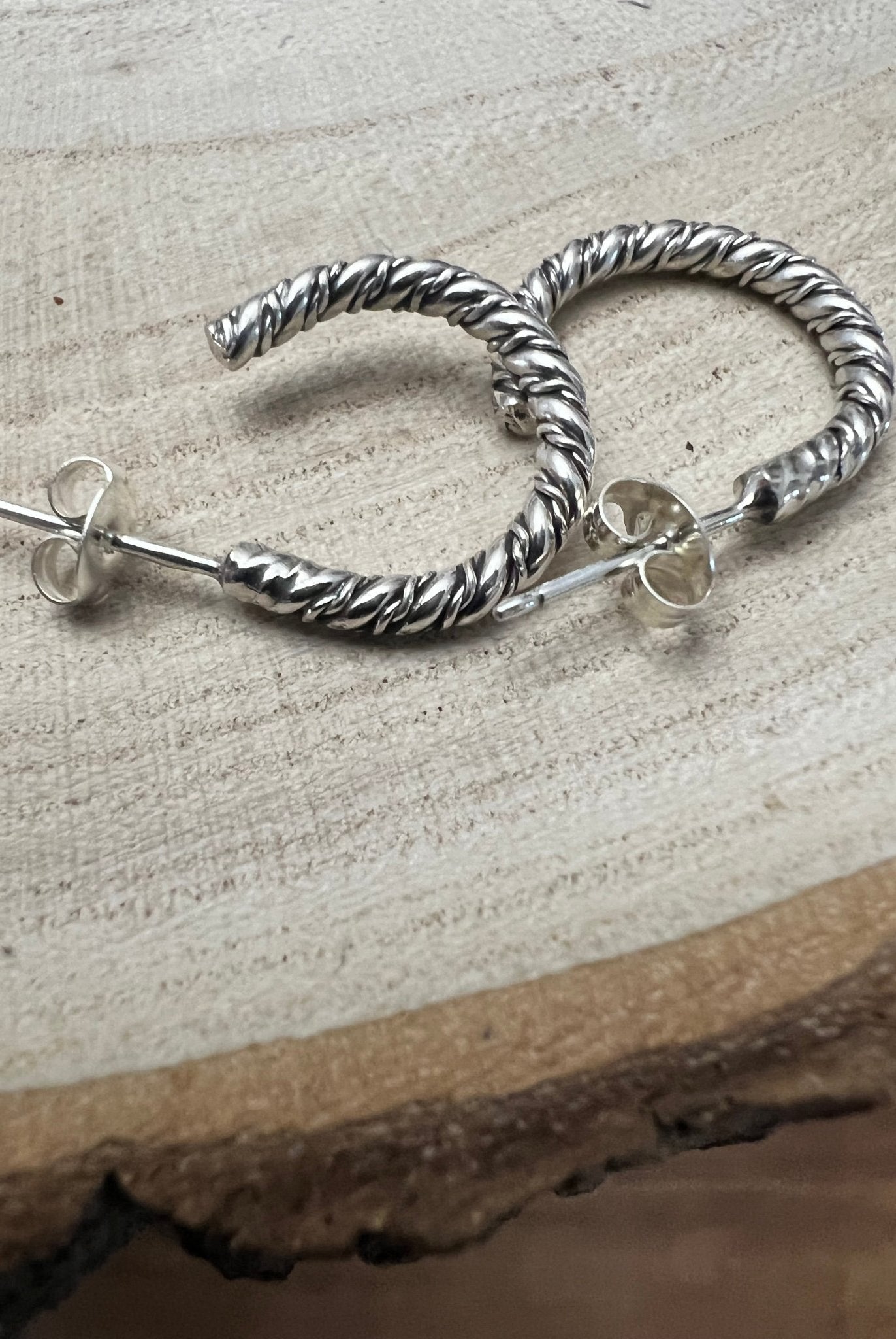 Elaine Tahe Sterling Silver Hoop Earrings - Cowhide and Conchos