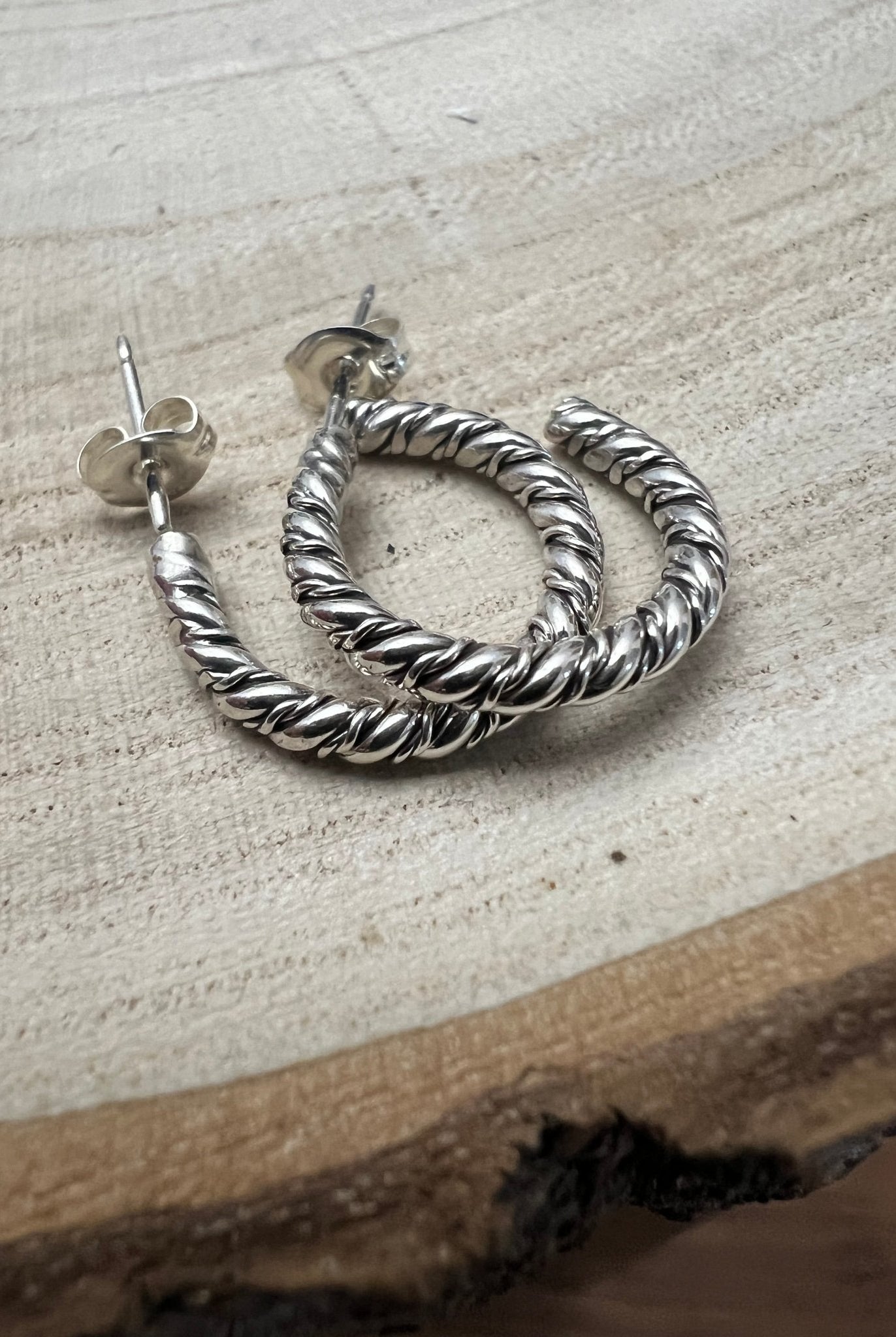 Elaine Tahe Sterling Silver Hoop Earrings - Cowhide and Conchos