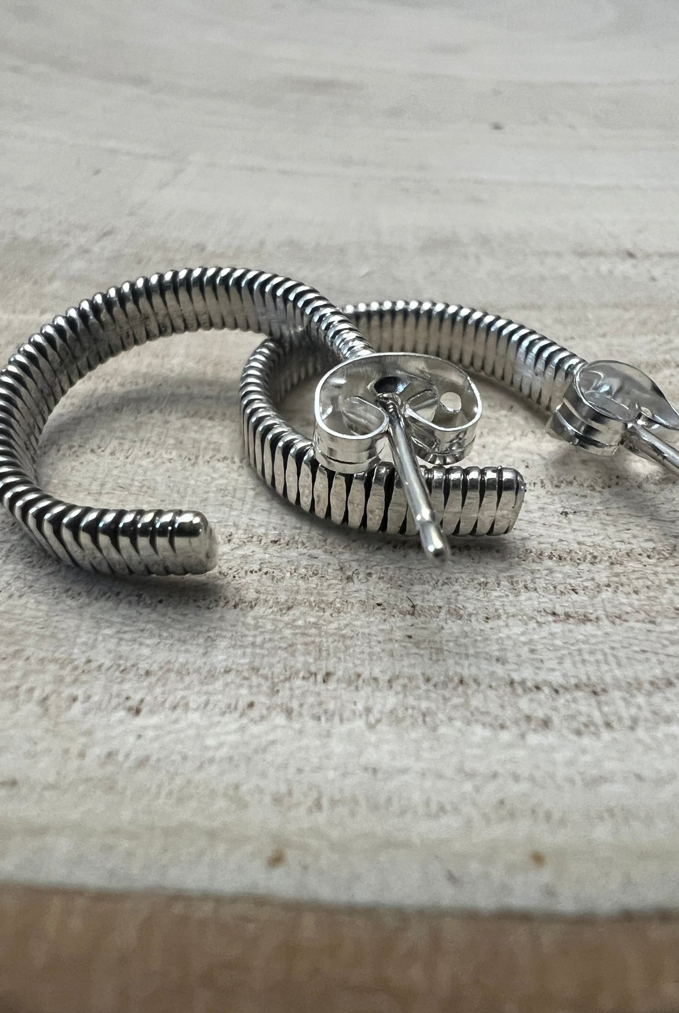 Elaine Tahe Sterling Silver Hoop Earrings - Cowhide and Conchos