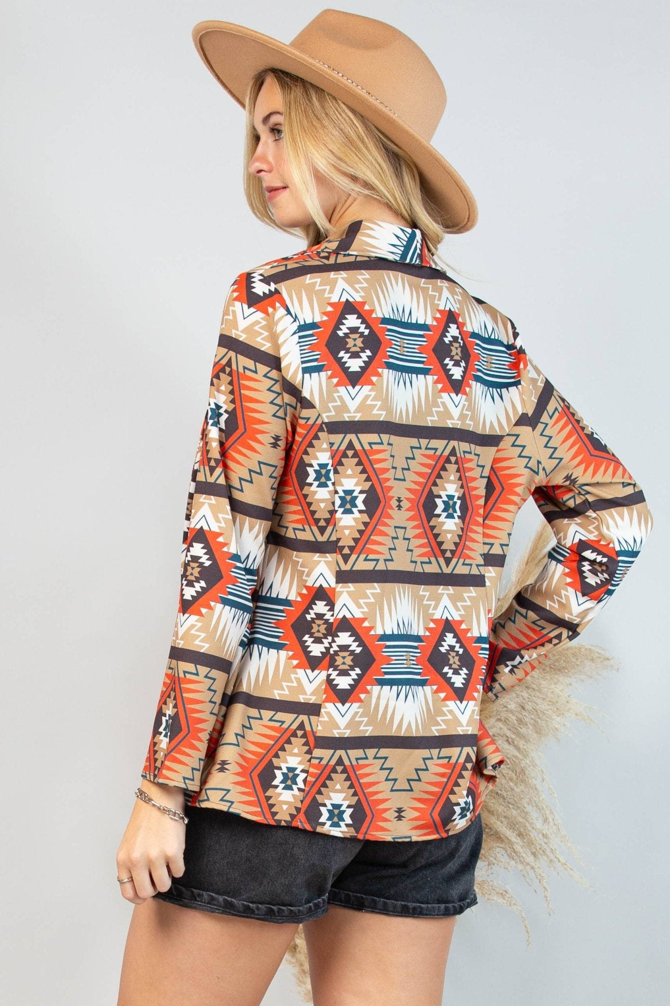 Ella Aztec Print Blazer with Pocket - Cowhide and Conchos