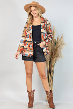 Ella Aztec Print Blazer with Pocket - Cowhide and Conchos