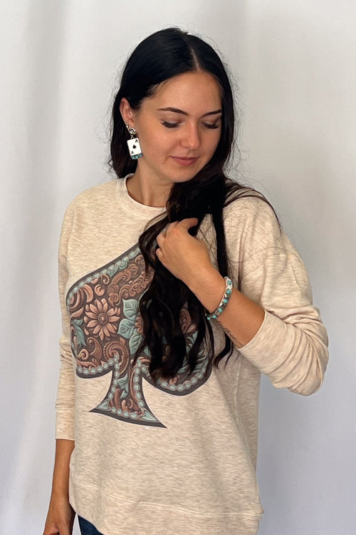 Elsa Tooled Leather Ace Graphic Sweatshirt - Cowhide and Conchos