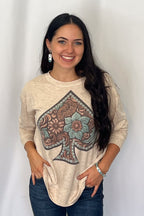 Elsa Tooled Leather Ace Graphic Sweatshirt - Cowhide and Conchos