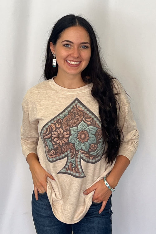 Elsa Tooled Leather Ace Graphic Sweatshirt - Cowhide and Conchos