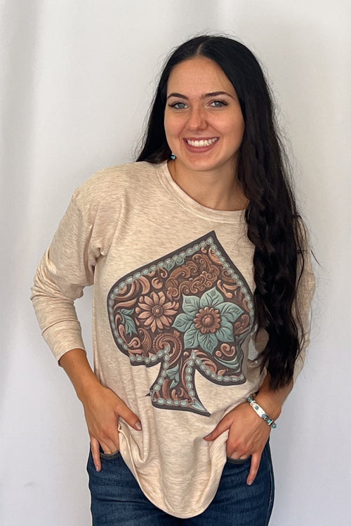 Elsa Tooled Leather Ace Graphic Sweatshirt - Cowhide and Conchos