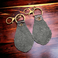 Embossed Leather Key Chain - Magenta - Cowhide and Conchos