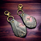 Embossed Leather Key Chain - Magenta - Cowhide and Conchos