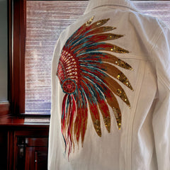Embroidered Denim Jacket - Cowhide and Conchos