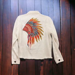 Embroidered Denim Jacket - Cowhide and Conchos