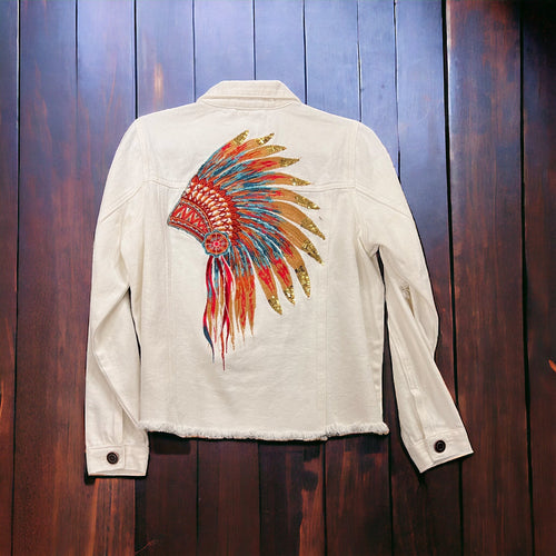 Embroidered Denim Jacket - Cowhide and Conchos