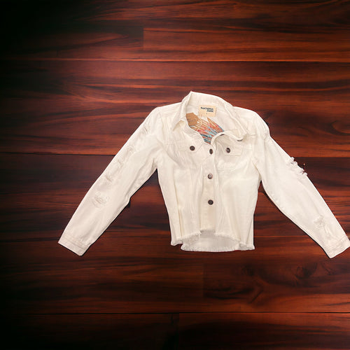 Embroidered Denim Jacket - Cowhide and Conchos