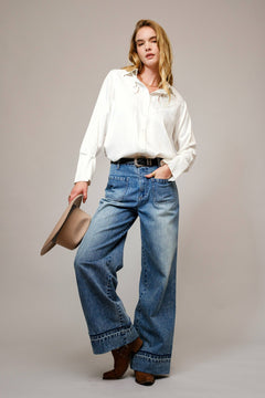 Embroidered Western Yoke Button Up Blouse - Cowhide and Conchos