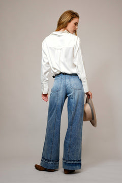 Embroidered Western Yoke Button Up Blouse - Cowhide and Conchos
