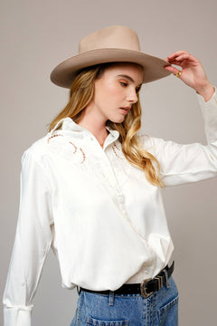 Embroidered Western Yoke Button Up Blouse - Cowhide and Conchos