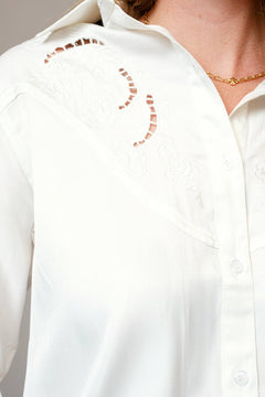 Embroidered Western Yoke Button Up Blouse - Cowhide and Conchos