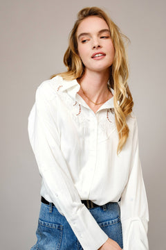 Embroidered Western Yoke Button Up Blouse - Cowhide and Conchos
