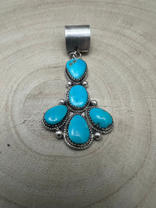 Ernest Hawthorne Sonoran Turquoise & Sterling Silver Pendant - Cowhide and Conchos