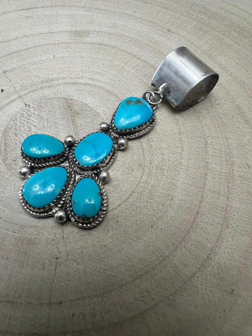 Ernest Hawthorne Sonoran Turquoise & Sterling Silver Pendant - Cowhide and Conchos