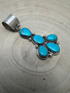 Ernest Hawthorne Sonoran Turquoise & Sterling Silver Pendant - Cowhide and Conchos