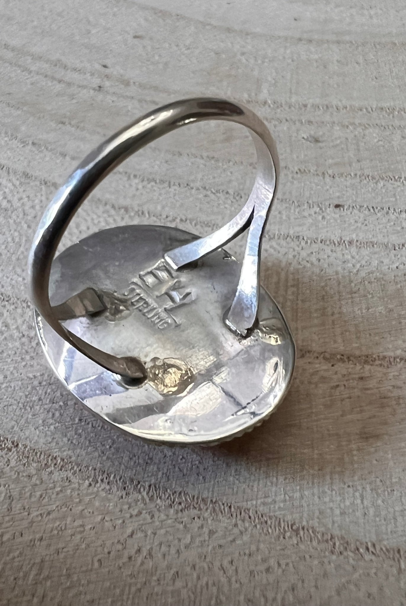 Ernest Hawthorne Spiny Oyster & Sterling Silver Ring - Size 7.5 - Cowhide and Conchos