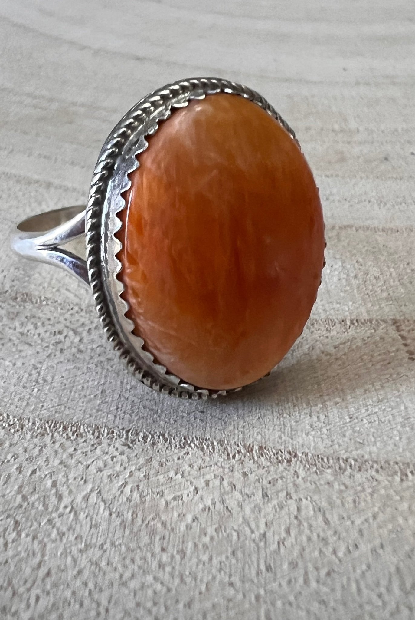 Ernest Hawthorne Spiny Oyster & Sterling Silver Ring - Size 7.5 - Cowhide and Conchos