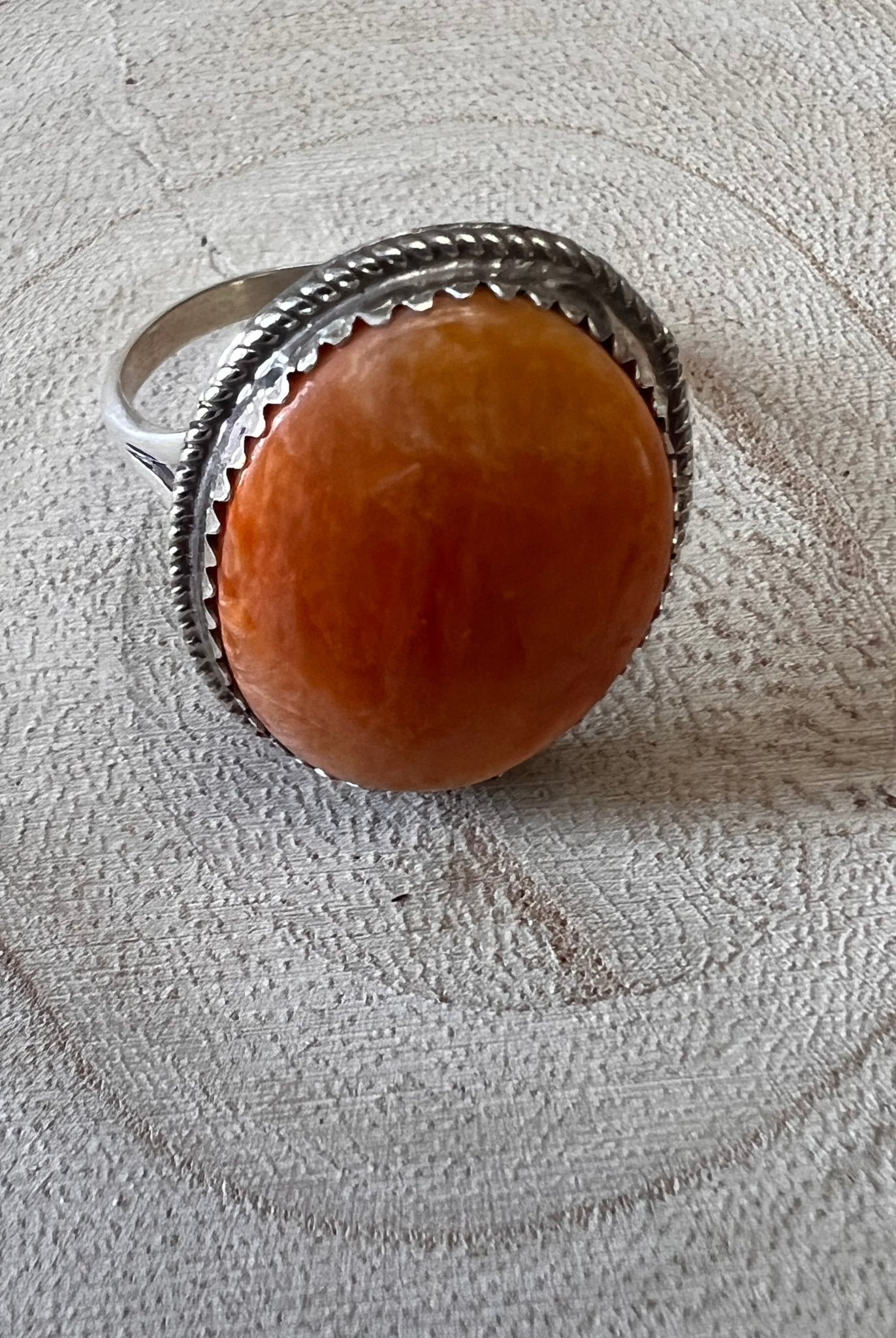 Ernest Hawthorne Spiny Oyster & Sterling Silver Ring - Size 7.5 - Cowhide and Conchos