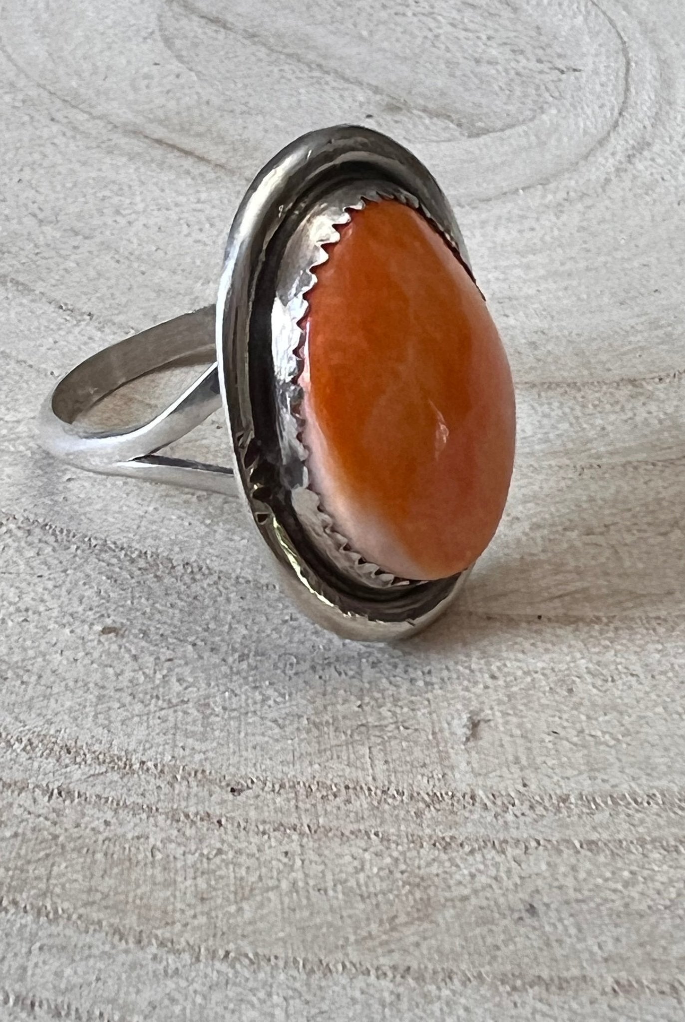 Ernest Hawthorne Spiny Oyster & Sterling Silver Ring - Size 8 - Cowhide and Conchos