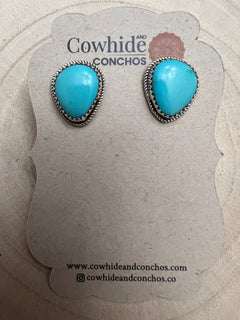 Ernest Hawthorne Turquoise & Sterling Silver Earrings - Cowhide and Conchos