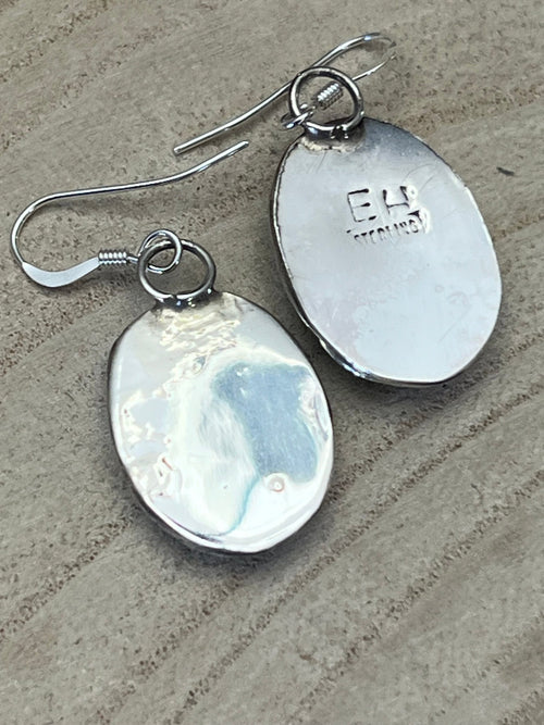 Ernest Hawthorne Turquoise & Sterling Silver Earrings - Cowhide and Conchos