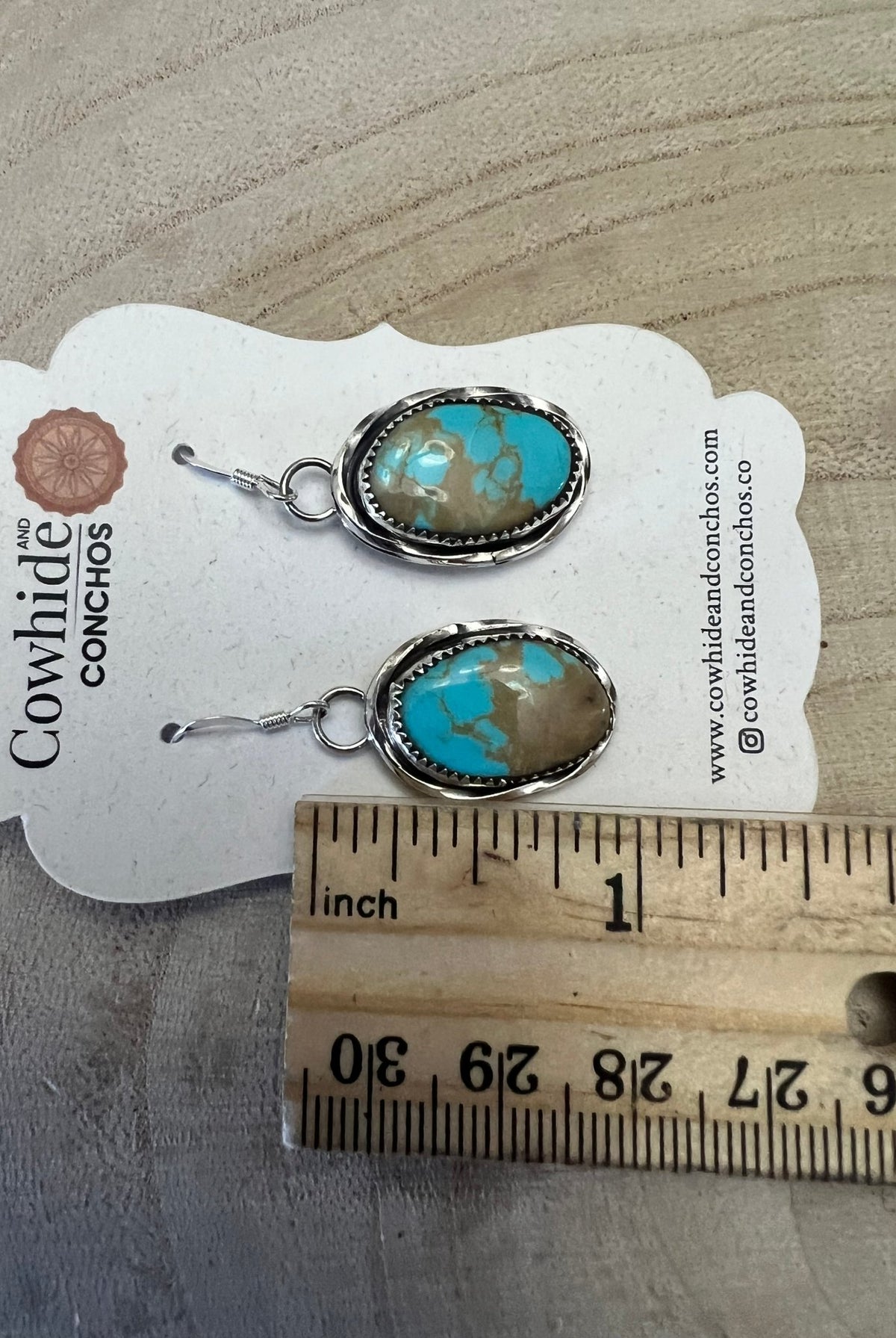 Ernest Hawthorne Turquoise & Sterling Silver Earrings - Cowhide and Conchos