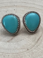Ernest Hawthorne Turquoise & Sterling Silver Earrings - Cowhide and Conchos