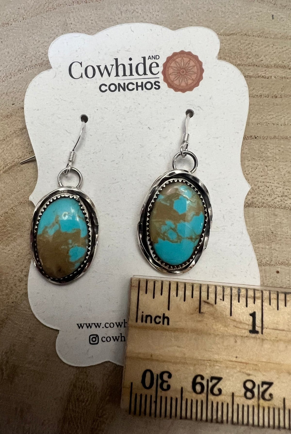 Ernest Hawthorne Turquoise & Sterling Silver Earrings - Cowhide and Conchos
