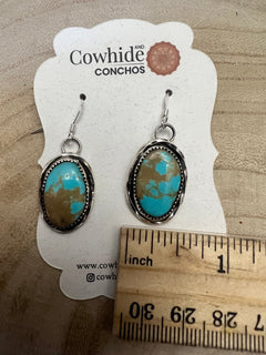 Ernest Hawthorne Turquoise & Sterling Silver Earrings - Cowhide and Conchos