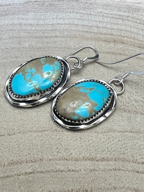 Ernest Hawthorne Turquoise & Sterling Silver Earrings - Cowhide and Conchos