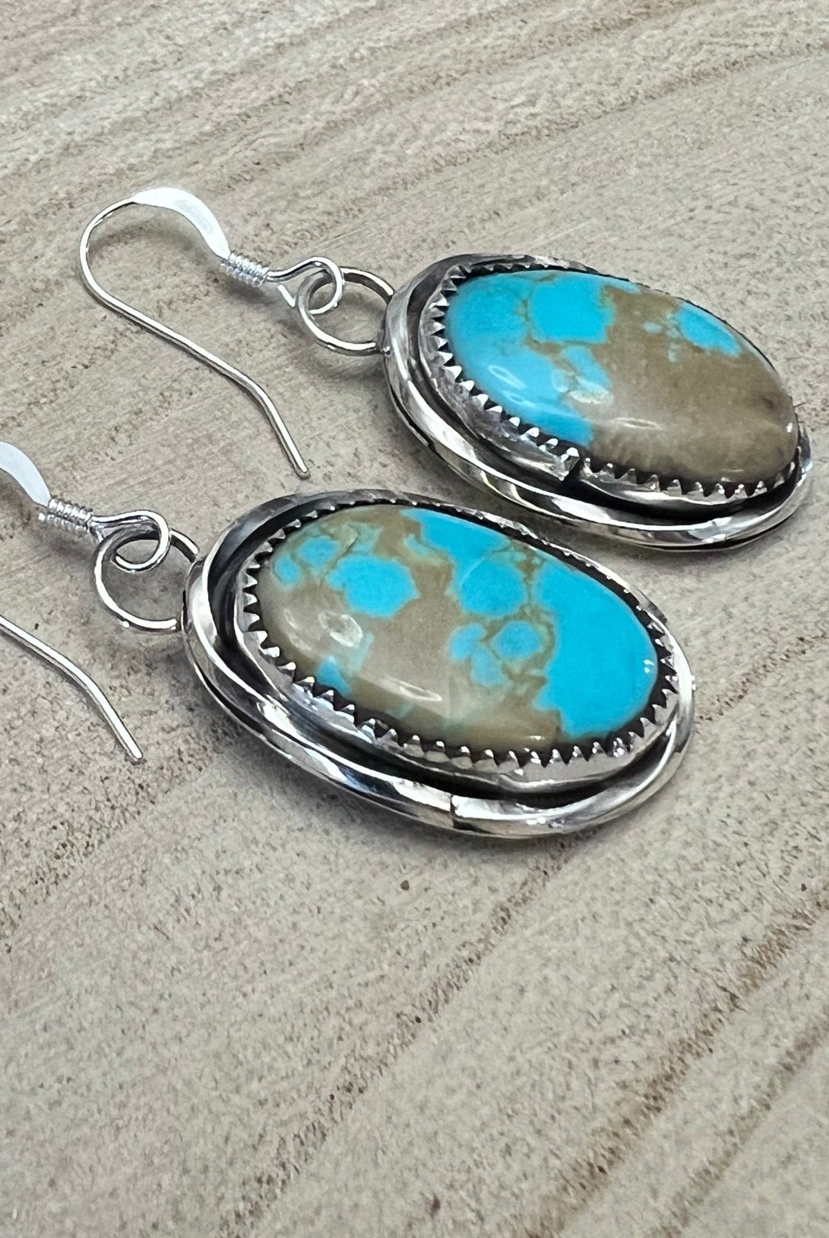 Ernest Hawthorne Turquoise & Sterling Silver Earrings - Cowhide and Conchos