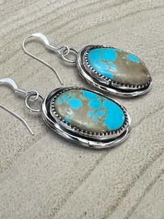 Ernest Hawthorne Turquoise & Sterling Silver Earrings - Cowhide and Conchos