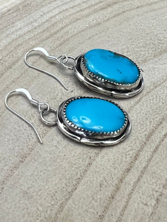 Ernest Hawthorne Turquoise & Sterling Silver Earrings - Cowhide and Conchos