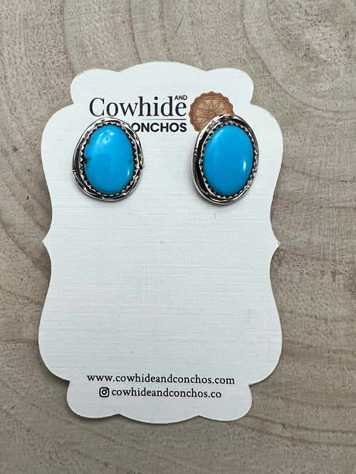 Ernest Hawthorne Turquoise & Sterling Silver Earrings - Cowhide and Conchos