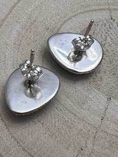 Ernest Hawthorne Turquoise & Sterling Silver Earrings - Cowhide and Conchos