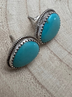Ernest Hawthorne Turquoise & Sterling Silver Earrings - Cowhide and Conchos