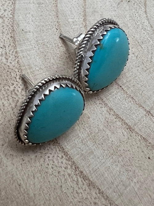 Ernest Hawthorne Turquoise & Sterling Silver Earrings - Cowhide and Conchos
