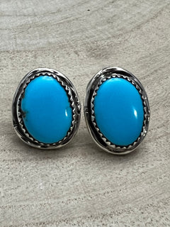 Ernest Hawthorne Turquoise & Sterling Silver Earrings - Cowhide and Conchos