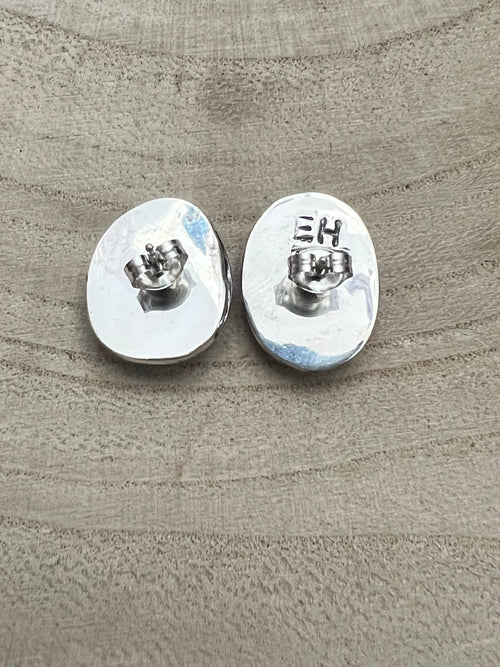 Ernest Hawthorne Turquoise & Sterling Silver Earrings - Cowhide and Conchos