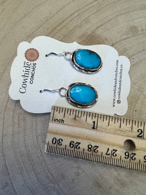 Ernest Hawthorne Turquoise & Sterling Silver Earrings - Cowhide and Conchos