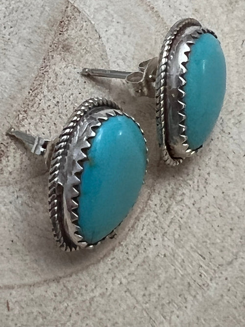 Ernest Hawthorne Turquoise & Sterling Silver Earrings - Cowhide and Conchos