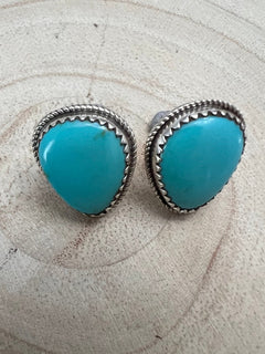 Ernest Hawthorne Turquoise & Sterling Silver Earrings - Cowhide and Conchos