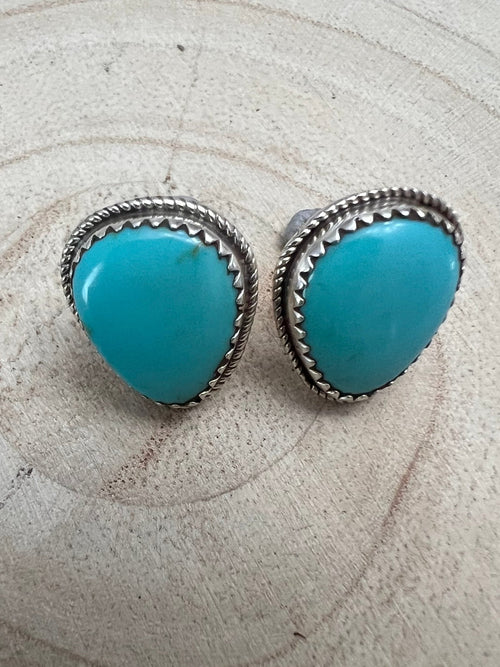 Ernest Hawthorne Turquoise & Sterling Silver Earrings - Cowhide and Conchos