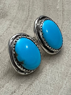 Ernest Hawthorne Turquoise & Sterling Silver Earrings - Cowhide and Conchos